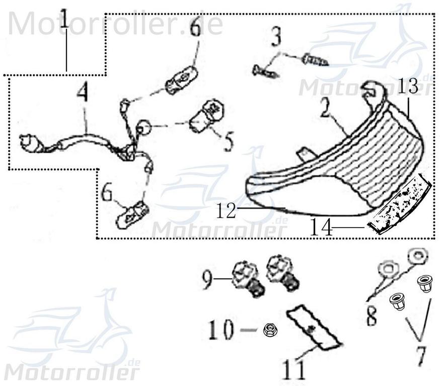 Rücklicht klar AGM GMX 450 Sport JSD50QT-13 50ccm 4Takt Motorroller.de Rückstrahler Rück-Leuchte Rückleuchteneinheit Rückleuchten-Einheit 139QMB Rex