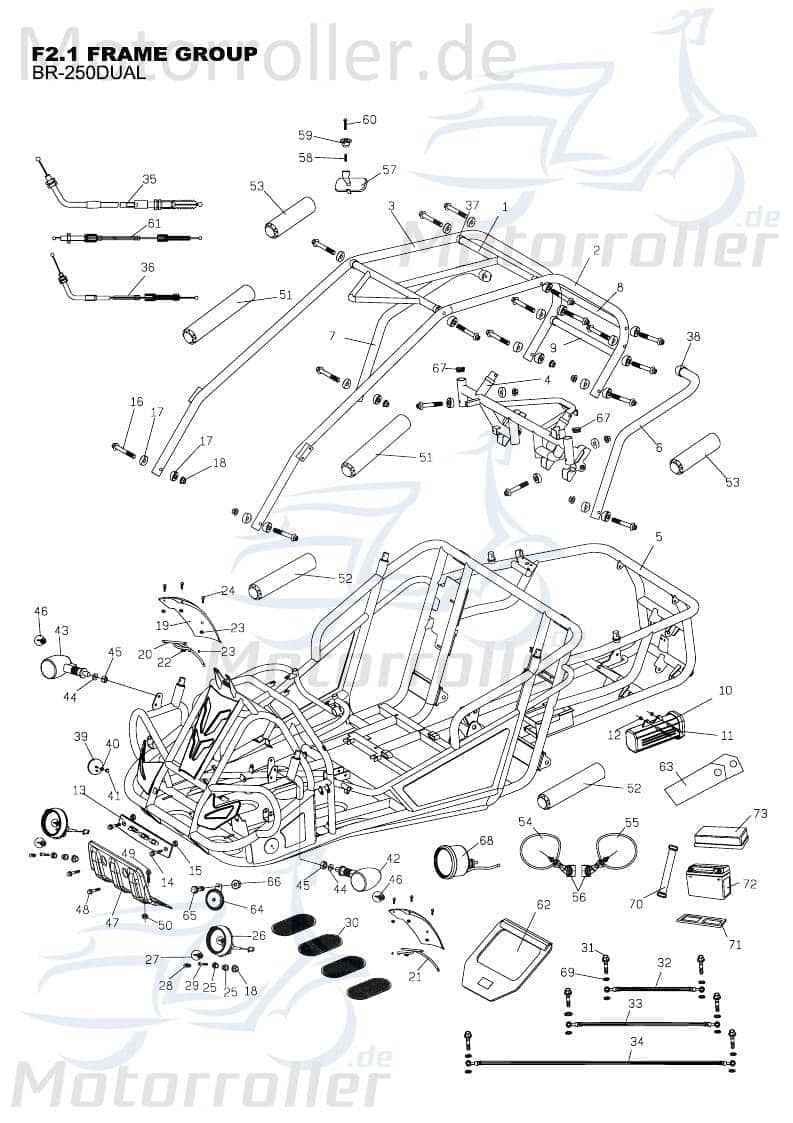 PGO Querstrebe Überrollkäfig vorne silber Bugrider 250 Buggy B74212817I00 Motorroller.de Verbindungsstrebe Haltestrebe PGO 250ccm-4Takt Ersatzteil