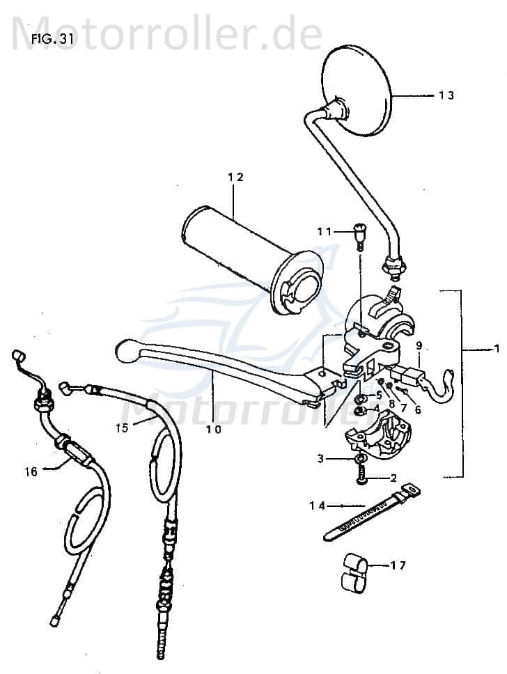 Jincheng JC 50 Monkey Repl. Rückspiegel rechts 50ccm 4Takt 56500-A0300 Motorroller.de Seitenspiegel Rück-Spiegel Scooter Ersatzteil Service Inpektion
