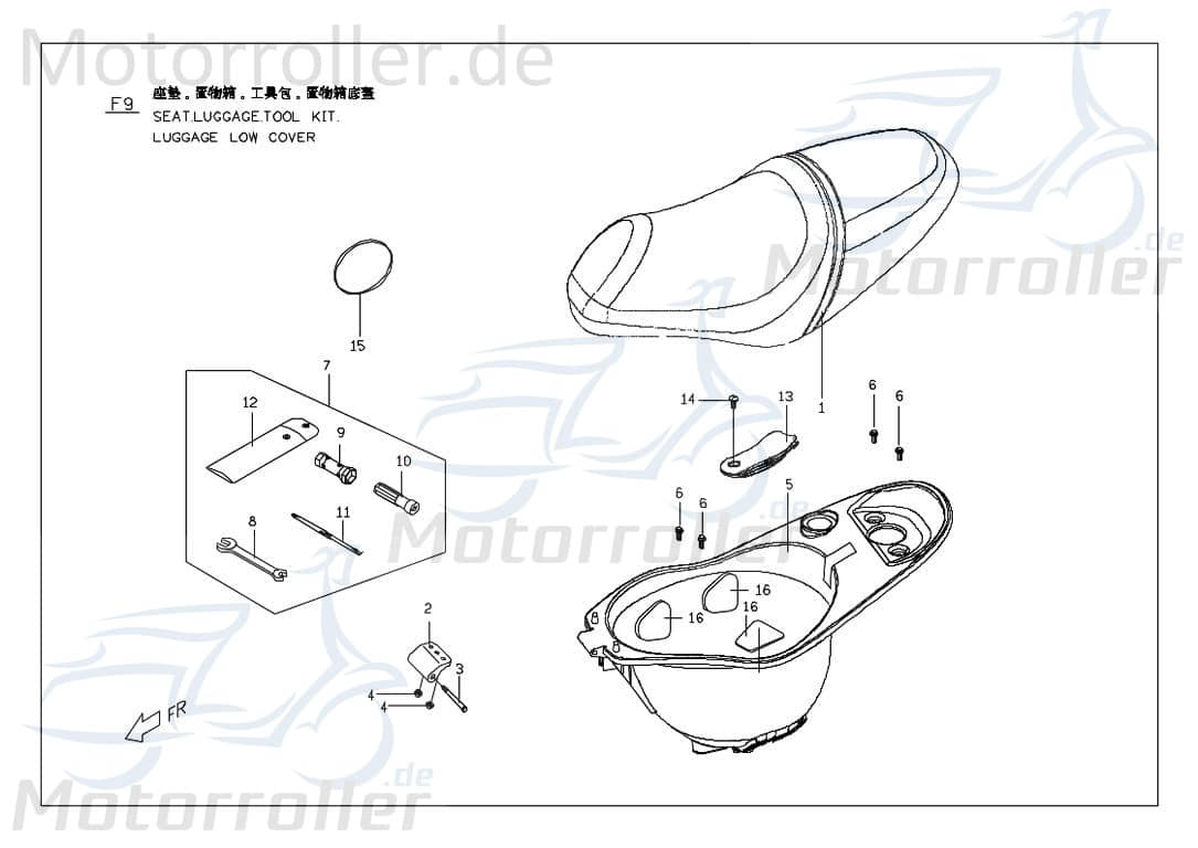 PGO Rodoshow 50 Sitzbank grau Sattel Fahrersitz Sitz-Bank 50ccm 2Takt P5671001000 Motorroller.de Doppelsitzbank Einzelsitz Einzelsitzbank Scooter