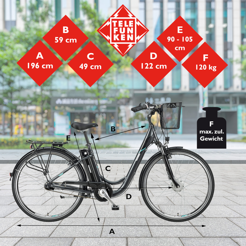 E-Bike Telefunken RC840 Multitalent Elektrofahrrad City-Pedelec anthrazit 28" RH 48cm E-Fahrrad Citybike