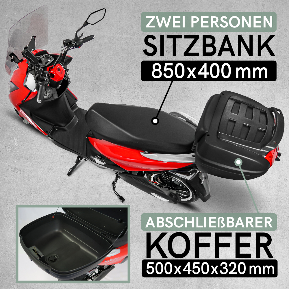 Elektroroller Scoody MX2-45 45 km/h E-Scooter E-Roller Lithium-Akku 3000 Watt mit Topcase und Straßenzulassung