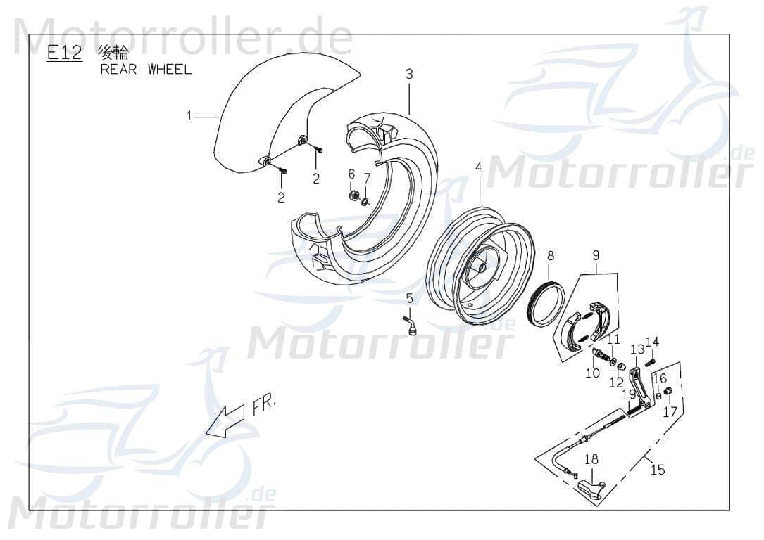 PGO Bremszug hinten Ligero RS 125 Bowdenzug Bremsleitung P65444000002 Motorroller.de Seilzug Bautenzug Bremsseil Bremskabel Brems-Zug Bauten-Zug