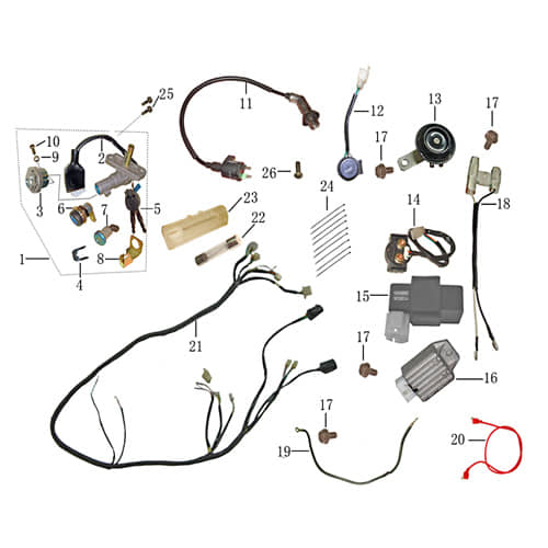 Rex REXY 25-50 Kabelbaum Kabelsatz Roller 50ccm 4Takt 706067 Motorroller.de Stromverteiler Strom-Verteiler Kabel-Set Kabelbündel Kabel-Baum Scooter