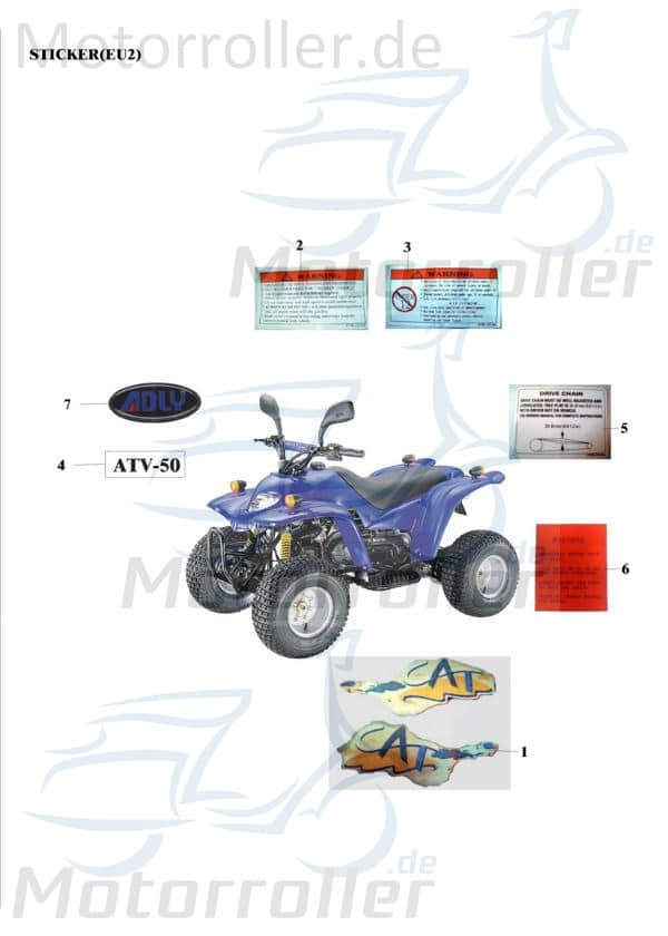 Adly Aufklebersatz (CAT) ATV 50 V Sticker Quad 50ccm 2Takt Motorroller.de Aufkleberset Dekoset Dekorset Dekosatz 50ccm-2Takt ATV 50 alle UTV Service