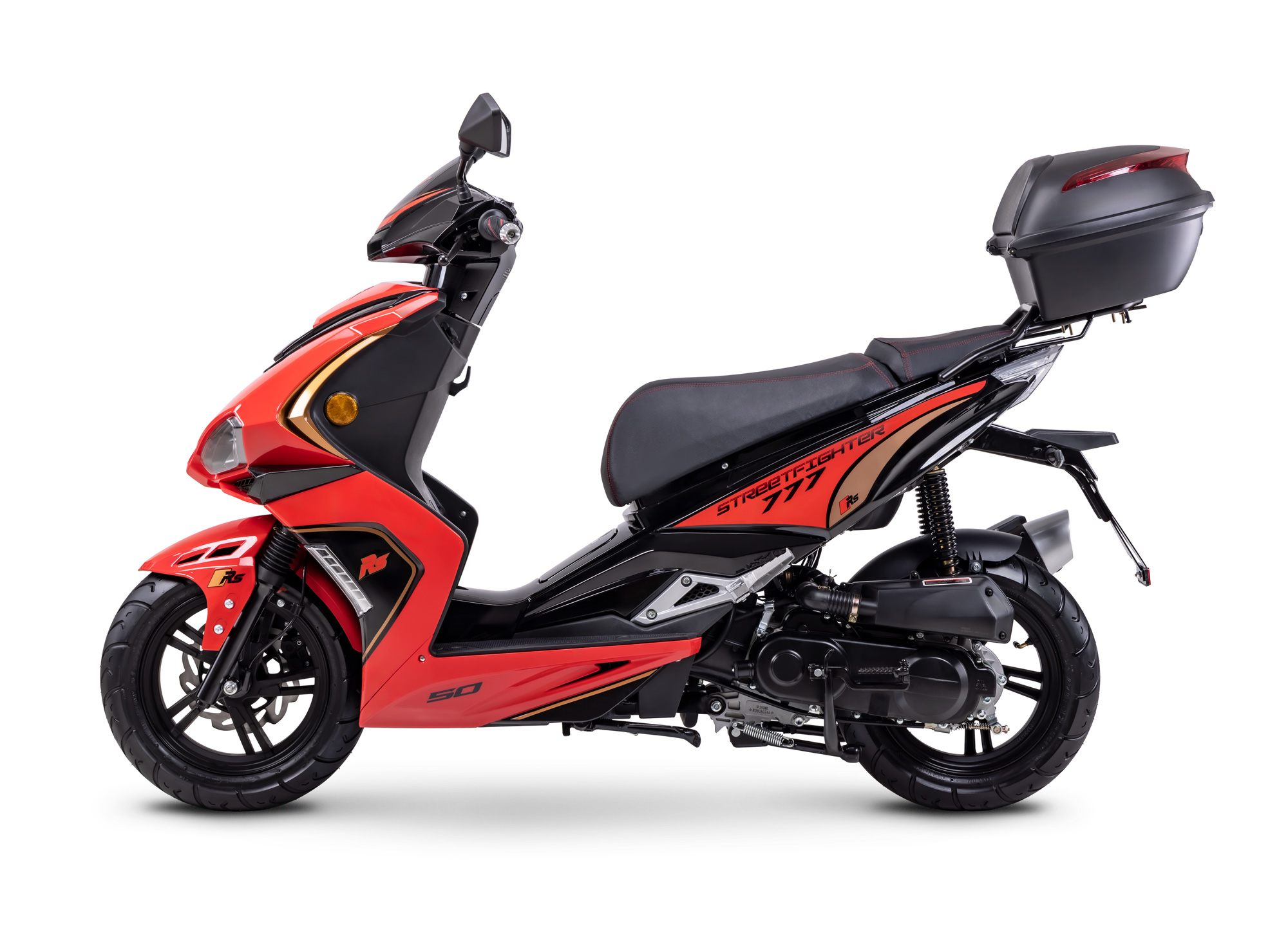 Motorroller Fighter R 777 Sport rot-schwarz 45 km/h Euro 5 mit Topcase Scooter Mokick Roller