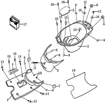 Rex RS Classic 50 Abdeckung Batterie 50ccm 4Takt 706577 Motorroller.de Kappe Deckel Schutz Verkleidung Platte Cover Blende Schutzhaube Scooter RS460