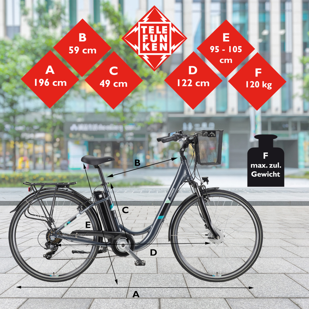 E-Bike Telefunken RC822 Multitalent Elektrofahrrad City-Pedelec anthrazit 28" RH 48cm E-Fahrrad Citybike