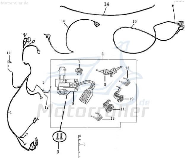 Rex 50 Scooter Mofa Batteriekabel Pluskabel Roller Motorroller.de rot 50ccm 2Takt 1E40QMB YY50QT-28 50cc 2T Minarelli liegend