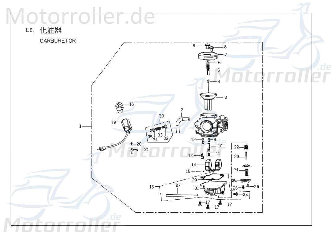 Vergaser CVK 112-B PGO Carburetor 125ccm 4Takt C11510000002 Motorroller.de Schwimmer-Vergaser Carburateur Benzin-Vergaser Vergaseranlage Scooter