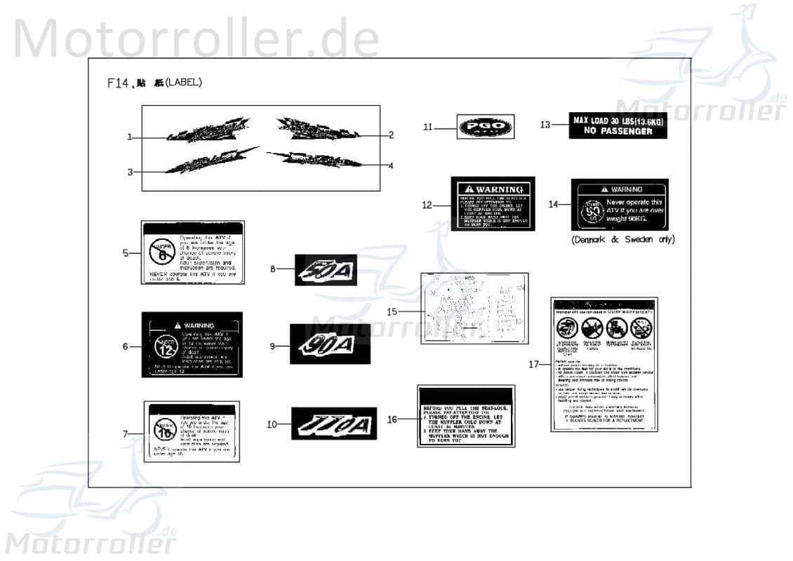 PGO Aufkleber ATV X-Rider Sticker Dekor Dekor-Aufkleber X1601120000 Motorroller.de Klebeetikett Quad XL-Rider UTV Ersatzteil Service Inpektion