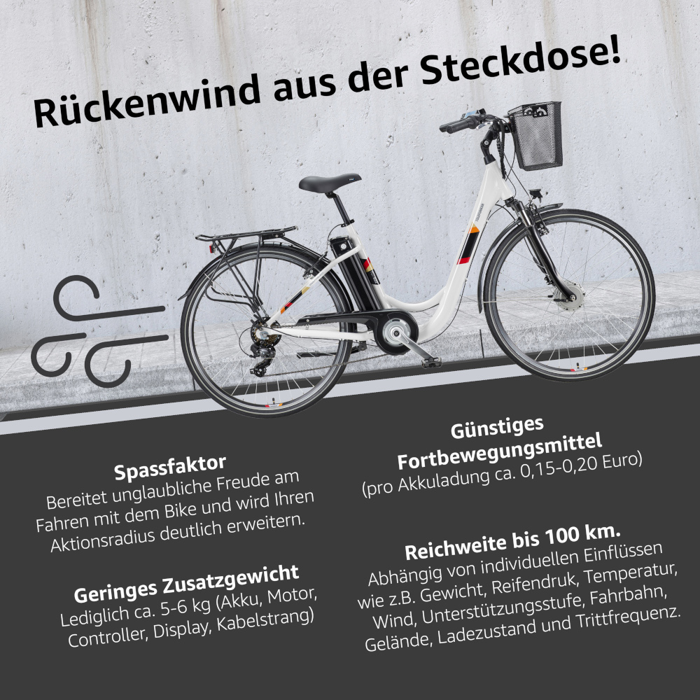 E-Bike Telefunken RC822 Multitalent Elektrofahrrad City-Pedelec weiß 28" RH 48cm E-Fahrrad Citybike