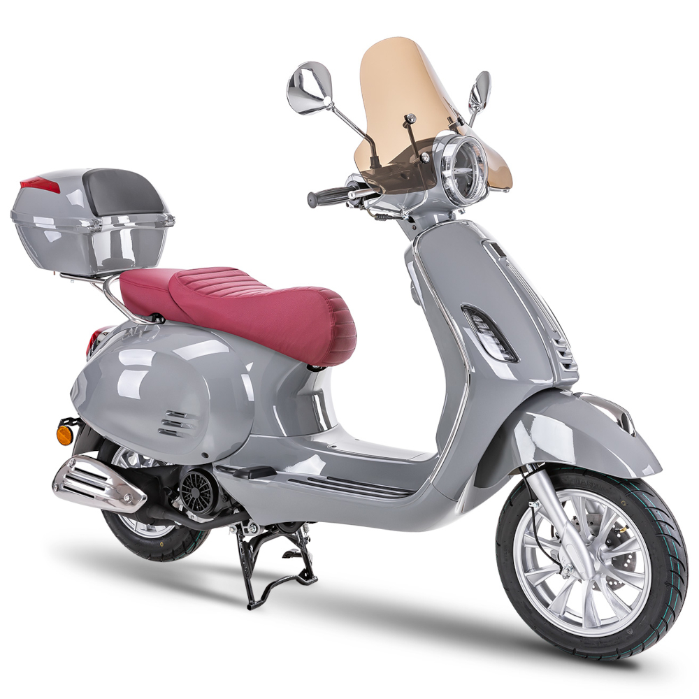 Motorroller Fighter 125 R-R grau Euro 5 Leichtkraftrad Scooter Retroroller mit Topcase und Windschild