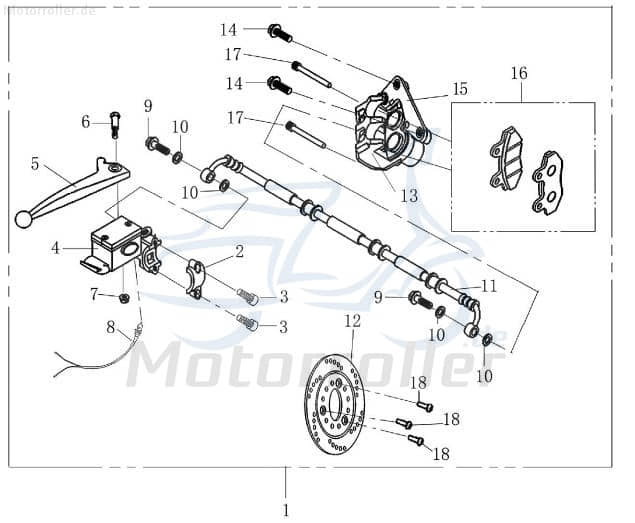 Rex Milano 50 Bremshebel rechts Bremsgriff Motorroller.de Bremsarmatur 50ccm 4Takt 139QMB JSD50QT-13 50cc 4T 139QMA Bremsanlage