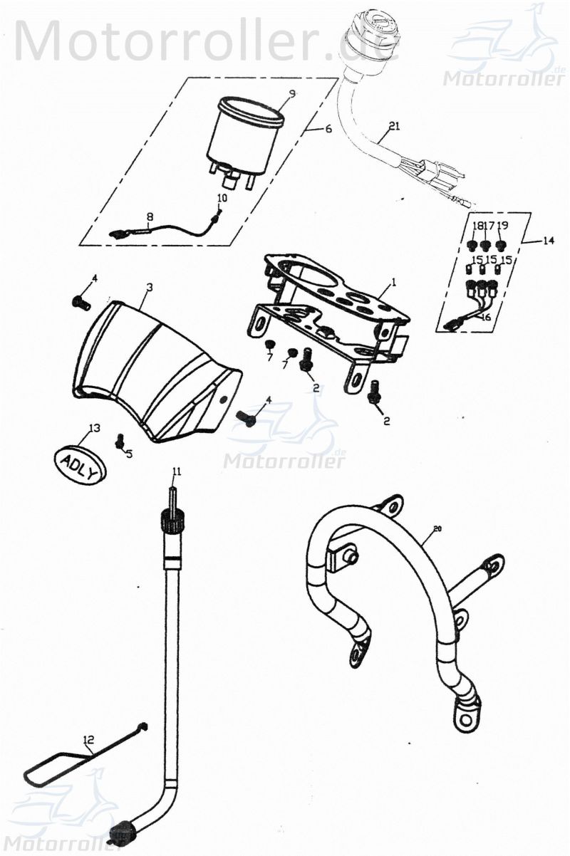 Adly RT 50 Road Trace Tachoverkleidung 50ccm 2Takt 64211-154-000 Motorroller.de Lenkerabdeckung Tachoabdeckung Motorrad Moped Ersatzteil Service