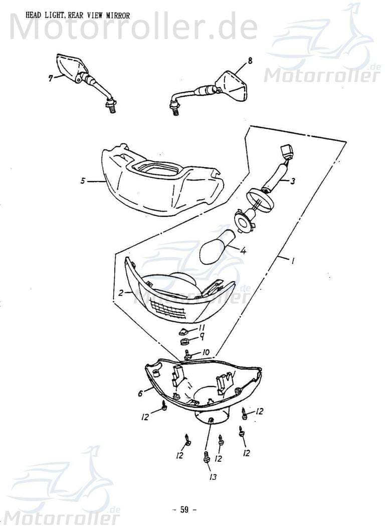 Adly Scheinwerferverkleidung unten Roller Scooter 50ccm 2Takt Motorroller.de Scheinwerfer-Verkleidung Lenker-Verkleidung Scheinwerferabdeckung AT 50 2