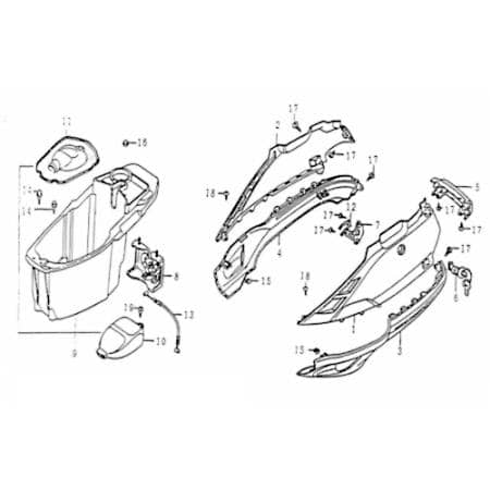 Rex Rexy 125 Heckverkleidung Heckschürze 125ccm 4Takt 85200 Motorroller.de Seitenteil Seitenverkleidung Seitenabdeckung Heckabdeckung Heck-Verkleidung