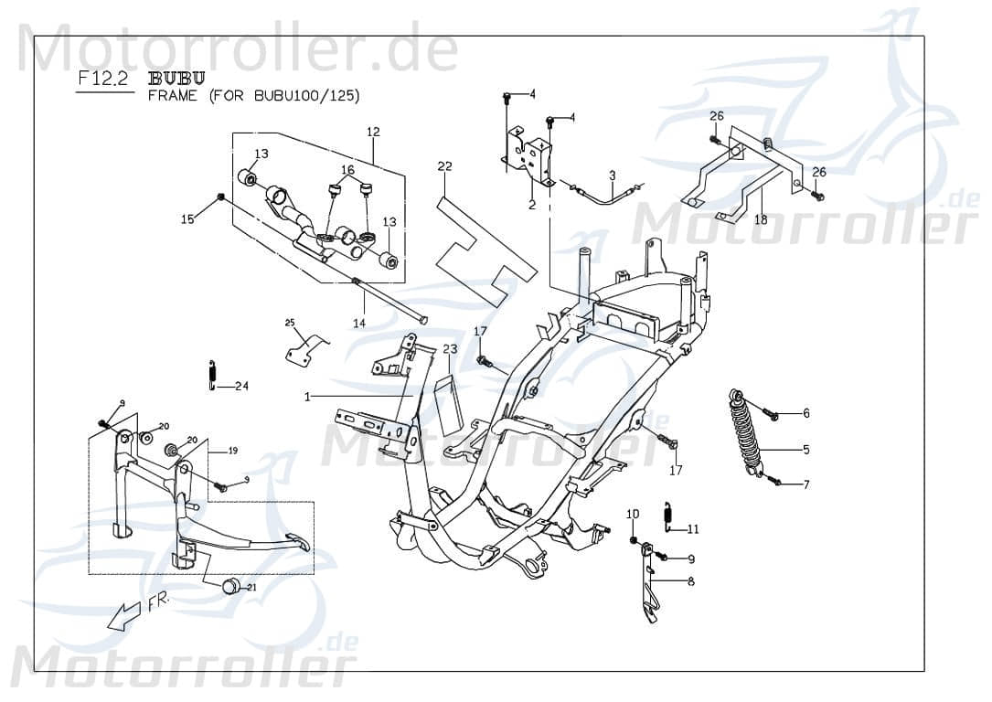 PGO Motoraufhängung C1 125ccm T-Rex 125 Roller 125ccm 4Takt Motorroller.de Motorachse Halterung Motor-Halter MotorHalter 125ccm-4Takt Scooter Service