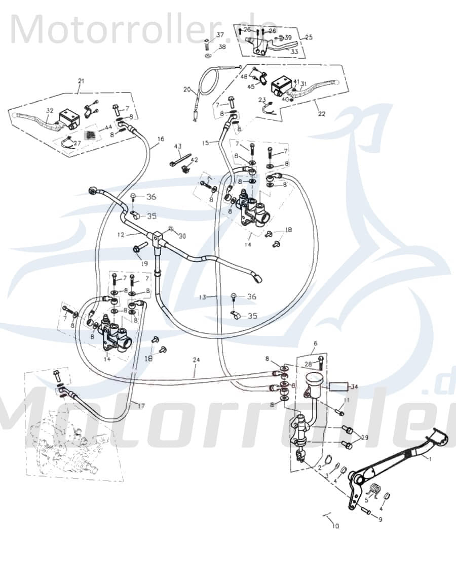 Adly Handbremszylinder rechts Hydraulikpumpe Quad Motorroller.de Hauptbremszylinder Bremspumpe Hydraulik-Pumpe Handbremspumpe Brems-Pumpe