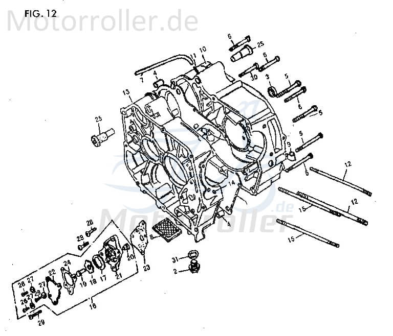 Jincheng JC 50 Monkey Repl. Stehbolzen 50ccm 2Takt 101107 Motorroller.de rechts Gewindestange Gewinde-Stange Gewindebolzen Stiftschraube Gewindestab