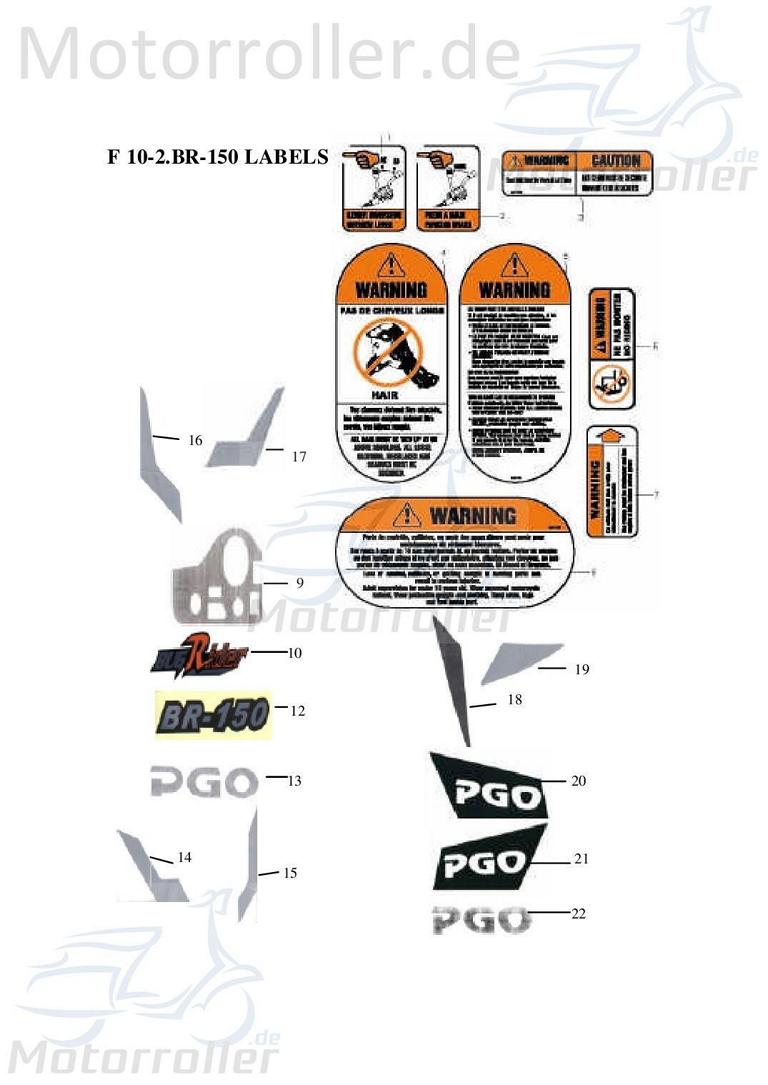 PGO Aufkleber silber Bugrider 150 Sticker Dekor Buggy B76010600001 Motorroller.de Dekor-Aufkleber Klebeetikett Bugrider 250 Ersatzteil Service