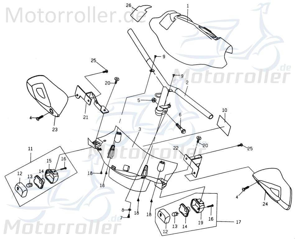 PGO Handschutz rechts Yorg-Gelb PMX 110 Griffschale Roller P254C010220 Motorroller.de Handschale PMX 50 Mokick Ersatzteil Service Inpektion