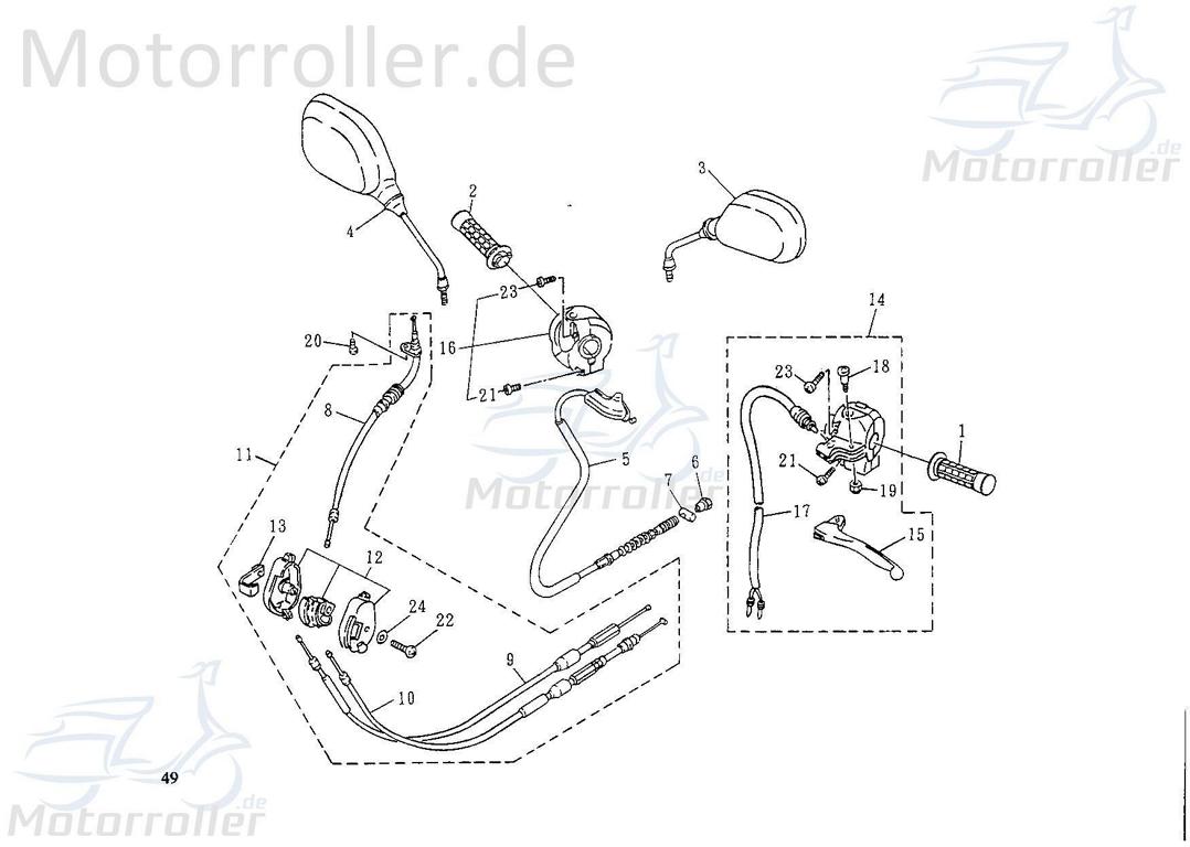 SMC Extra 50 Off Road Rückspiegel links 50ccm 2Takt 56280-NHF-00 Motorroller.de Seitenspiegel Rück-Spiegel Extra 50 Off Road 50kmh Mokick Ersatzteil