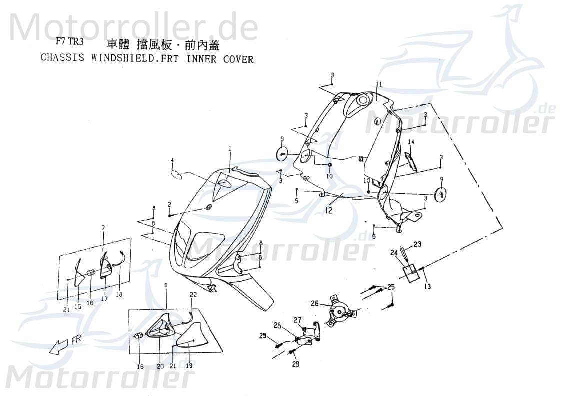PGO Innenverkleidung 2 teilig unten dunkelgrau TR3 50 Mofa C162C0207601 Motorroller.de Innen-Verkleidung Innenabdeckung Innen-Auskleidung