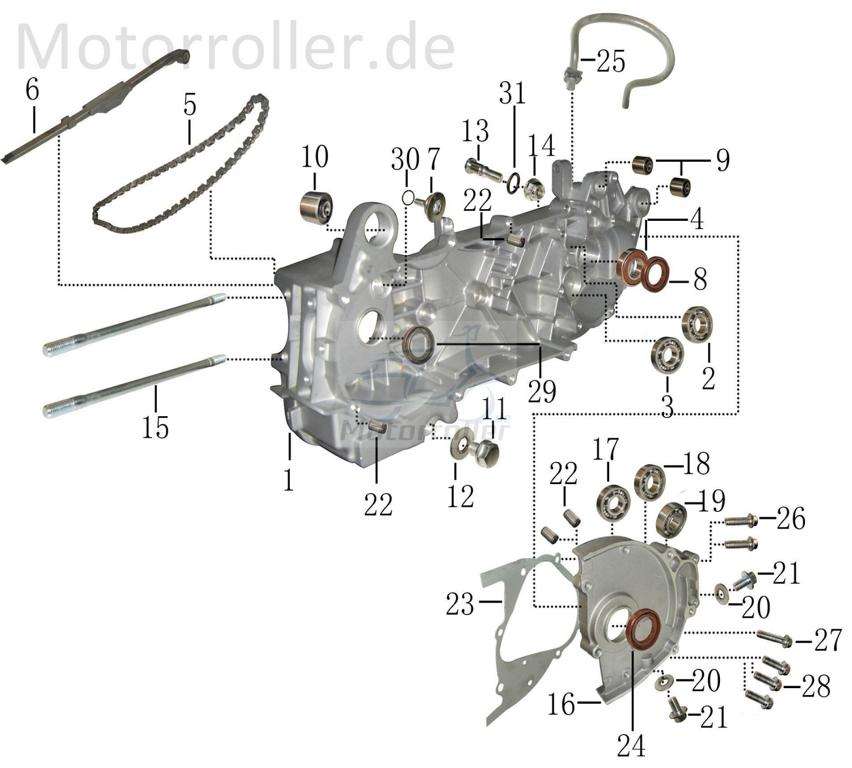 Rex Imola 125 Getriebegehäuse 125ccm 4Takt Roller Motorroller.de Kurbelgehäuse Getriebe-Deckel 152QMI YY125QT-28 125cc 4T GY6 Getriebedeckel