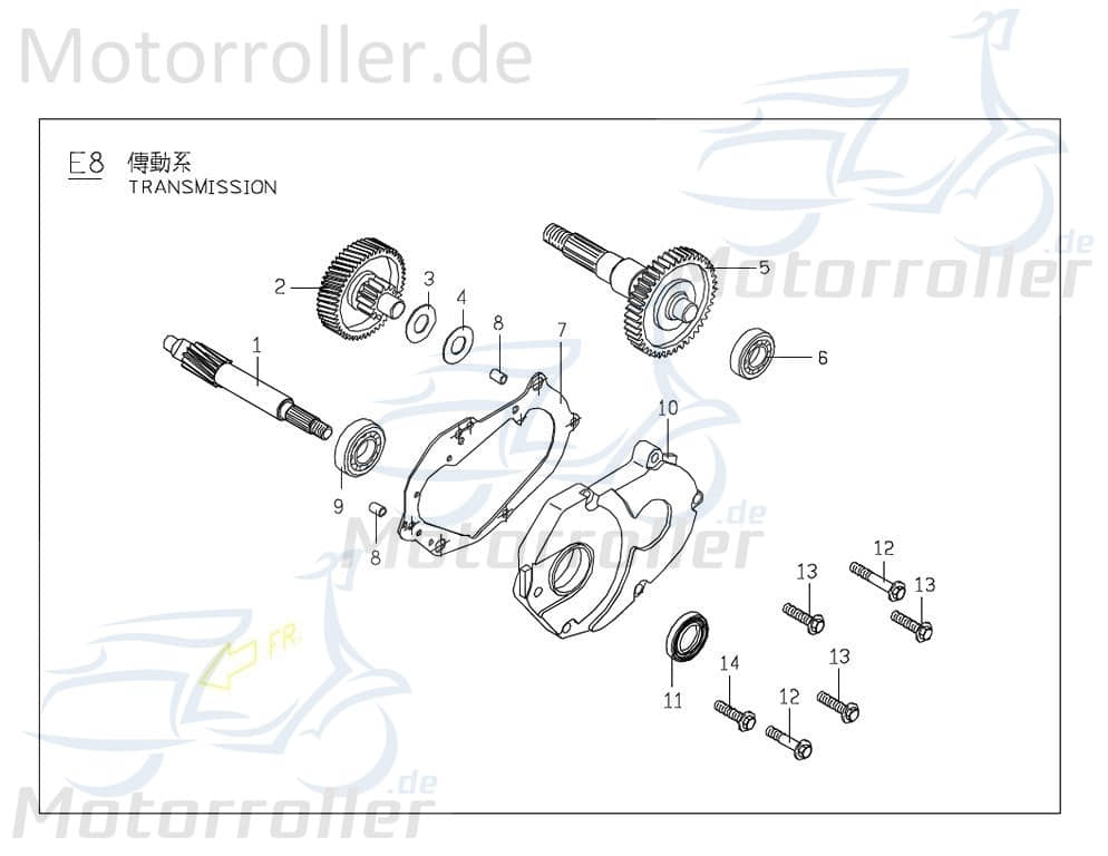 PGO Getriebeausgangswelle P5  18/44 Zähne Rodoshow 50 50ccm 2Takt Motorroller.de schräg verzahnt Endantrieb Zwischenwelle Antriebs-Welle Getriebewelle
