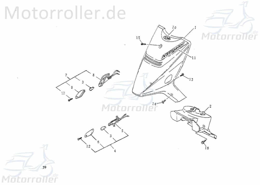 SMC Blinkergehäuse vorn rechts rechts vorn vorne 50ccm 2Takt Motorroller.de Blinker-Abdeckung 50ccm-2Takt Scooter Ersatzteil Service Inpektion