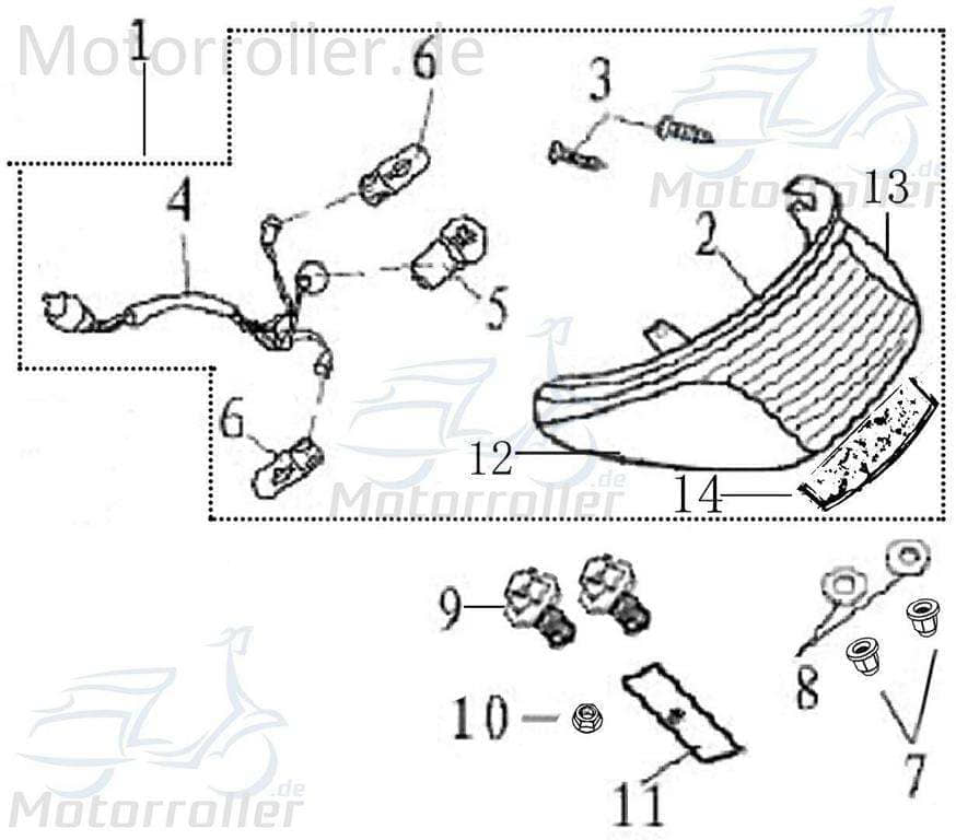 Rücklicht klare Blinker AGM Rückleuchte Roller 50ccm 4Takt Motorroller.de für Modelle mit Metalltank Rückstrahler Rück-Leuchte Rückleuchteneinheit