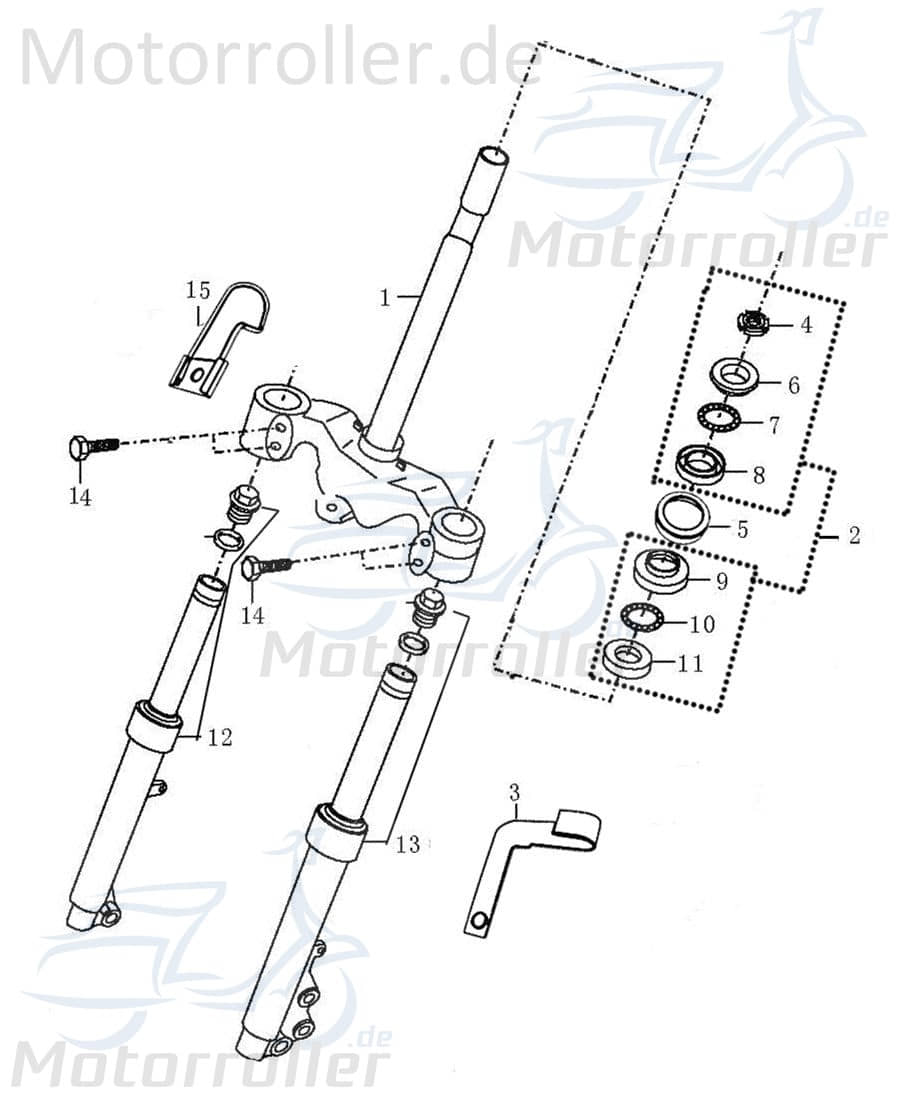 Rex RS400 Stoßdämpfer vorn rechts vorne Federbein Motorroller.de 50ccm 4Takt 139QMB JSD50QT-13 50cc 4T 139QMA Frontstoßdämpfer Gabelbein