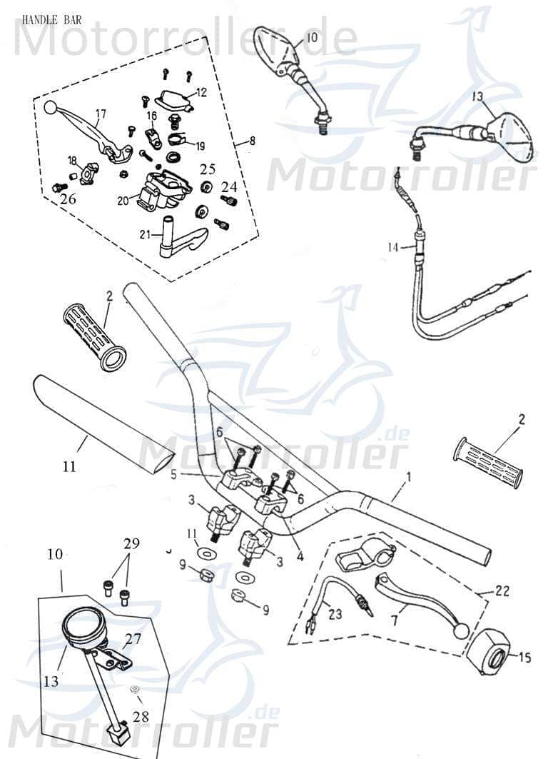 Adly ATV100 Bremsarmatur rechts Bremshebel Motorroller.de Bremsgriff Quad ATV HerChee 100ccm 2Takt 100cc 2T Bremsanlage Bremsdruckarmatur