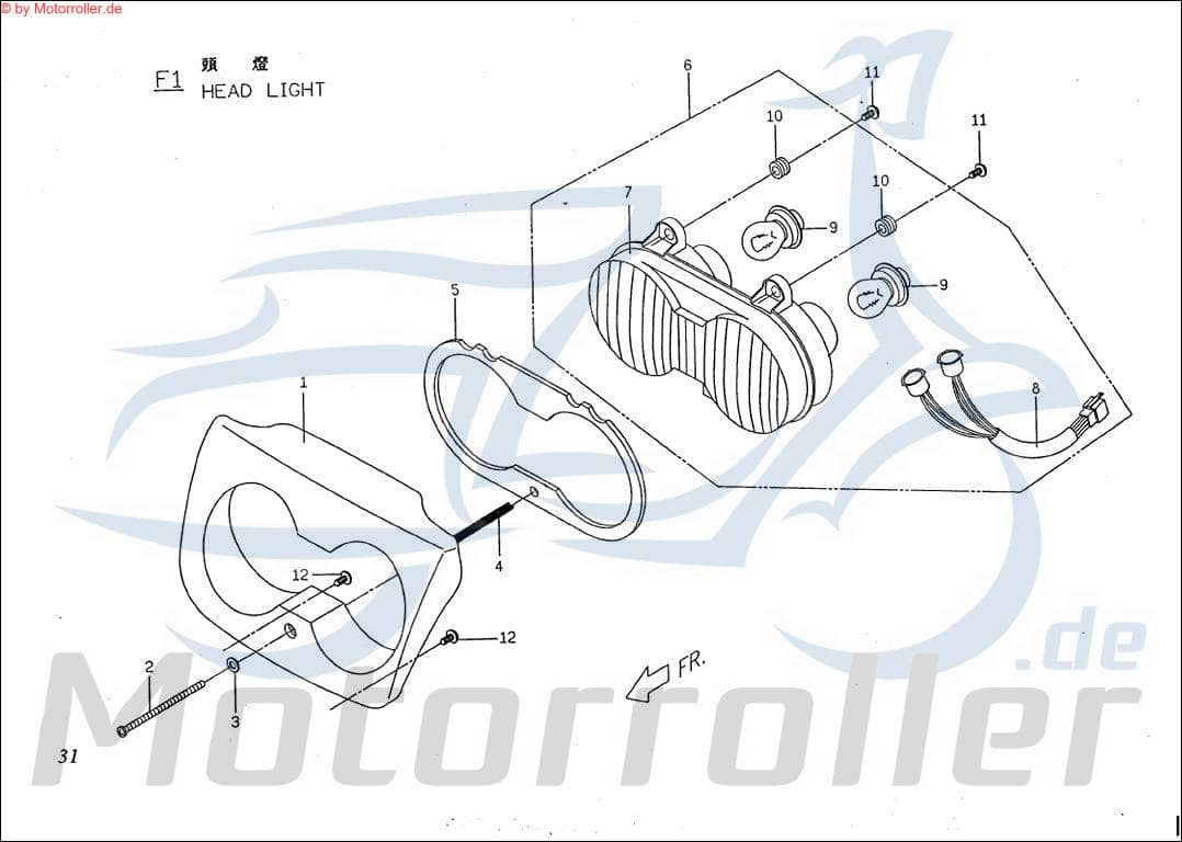 PGO Lampenverkleidung Big Max 50 Lampenabdeckung 50ccm 2Takt Motorroller.de 50ccm-2Takt Scooter Big Max 90 Ersatzteil Service Inpektion Direktimport