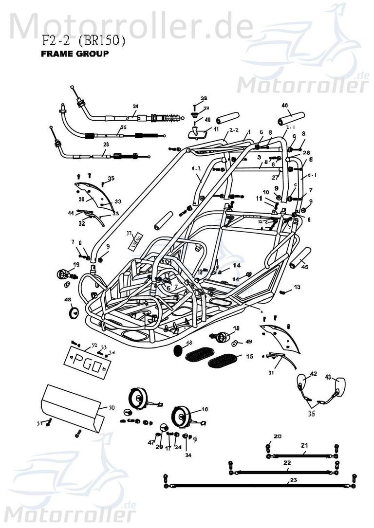 PGO Bundschraube M12x1,25x55mm Bugrider 250 250ccm 4Takt Motorroller.de Maschinenschraube Flanschschraube Flansch-Schraube Maschinen-Schraube Buggy
