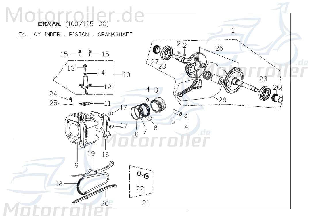 PGO Kurbelwelle Ligero 125 Motorwelle Crankshaft 125ccm 4Takt Motorroller.de Kolbenantriebswelle Kurbel-Welle Motor-Welle PGO 125ccm-4Takt Scooter