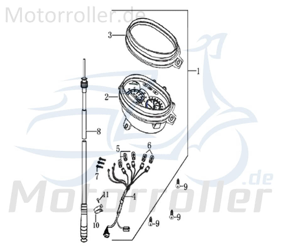 Tachometer Jonway RMC-E Hiker 50 DD SPORT Scooter 1160201-3 Motorroller.de Geschwindigkeitsmesser Geschwindigkeitsanzeige Speedometer kmh-Anzeige