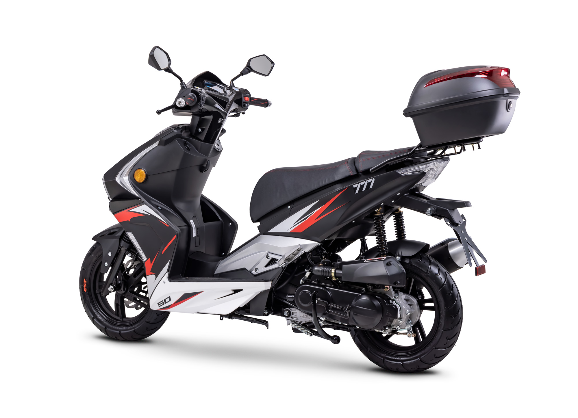 Motorroller Fighter R 777 Sport schwarz-silber 45 km/h Euro 5 mit Topcase Scooter Mokick Roller