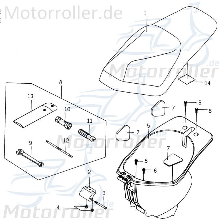 PGO Werkzeugsatz G-Max 50 Naked Werkzeugset Werkzeug-Set P1706541000 Motorroller.de Werkzeugkit PGO 50ccm-2Takt PMX 50 Mokick Ersatzteil Service
