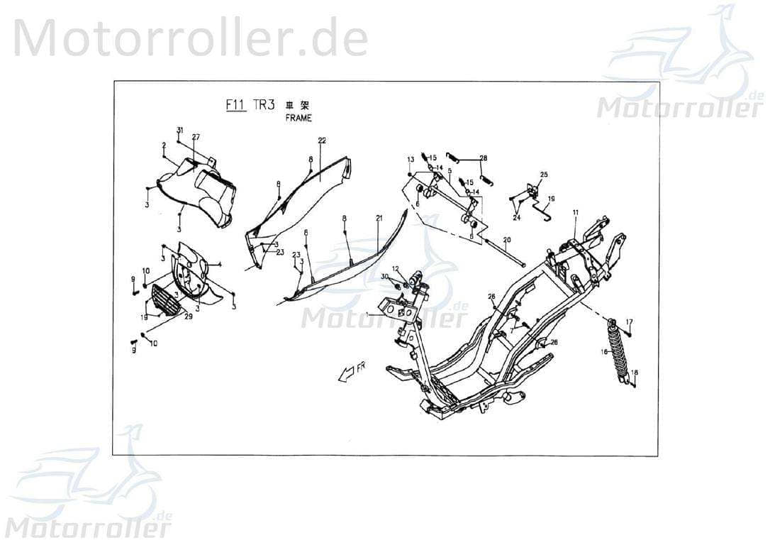 PGO TR3 Seitenverkleidung rechts unten dunkel schwarz C1626011650 Motorroller.de Seitendeckel Seitenabdeckung Seitenleiste Seiten-Verkleidung