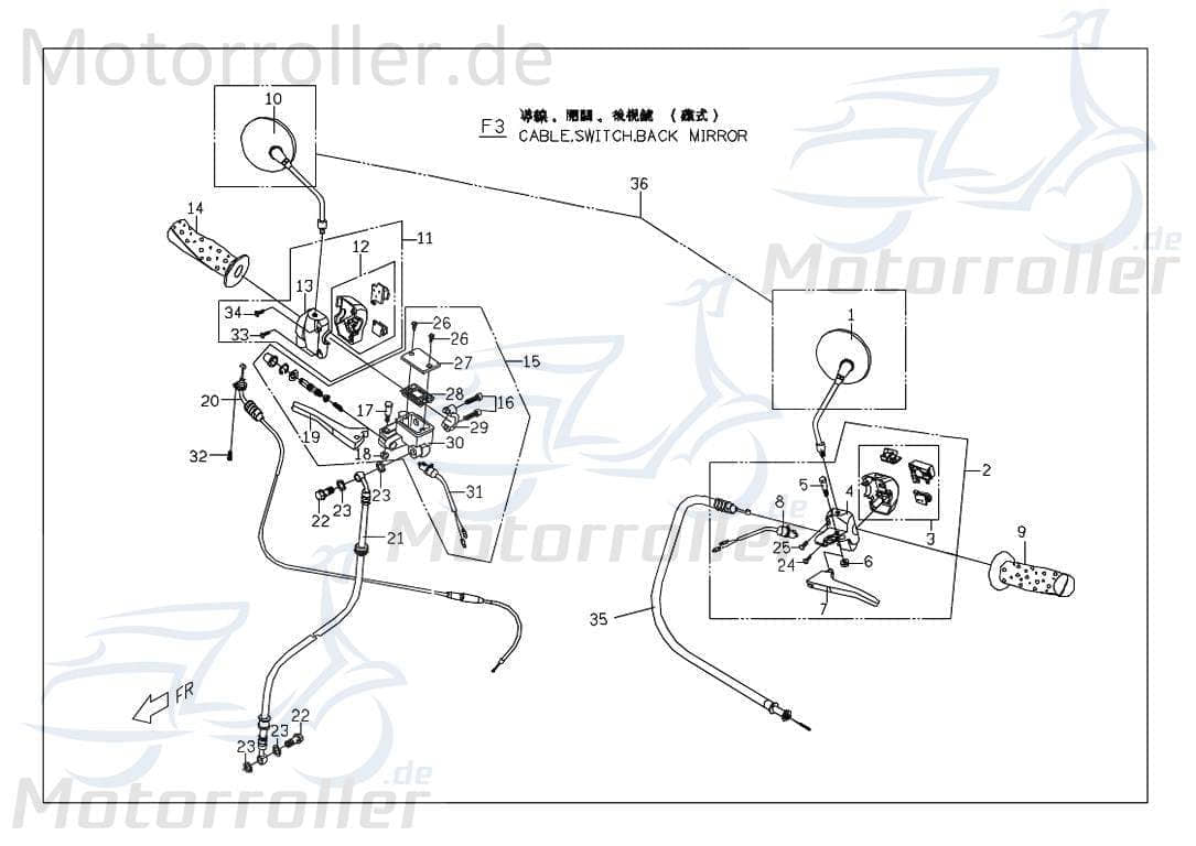 PGO Ligero RS 125 Bremslichtschalter hinten C2548220000 Motorroller.de Schalter Bremse Hinterradbremse