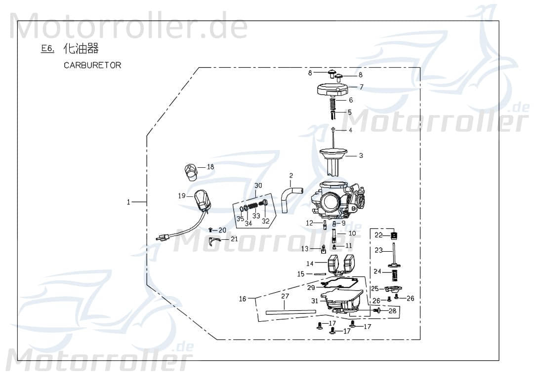 PGO Schwimmerkammer 125ccm 4Takt G-Max 50 Roller 50ccm 2Takt Motorroller.de Vergaserschwimmerkammer Schwimmwekammer PGO 125ccm-4Takt Scooter T-Rex 125