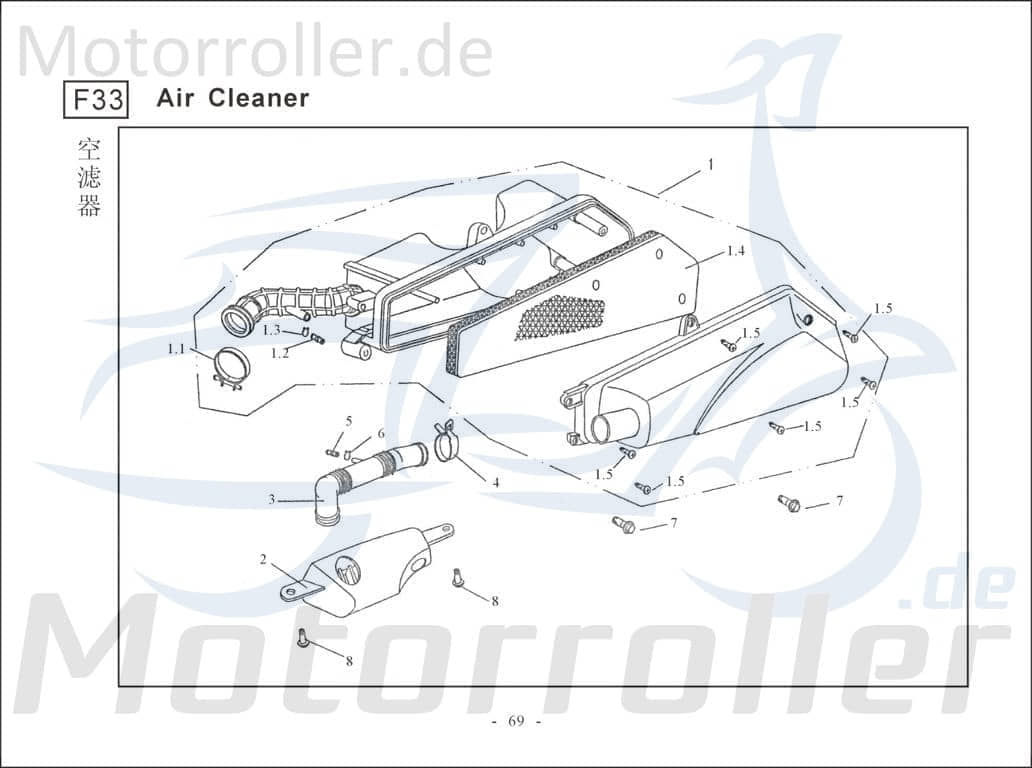 Ansauggehäuse Plastik Schlaucheinlass Baotian 50ccm 4Takt Motorroller.de Ansaugverkleidung 139QMB Scooter BT49QT-9D1 BT49QT-2 Big Panther 50 Service