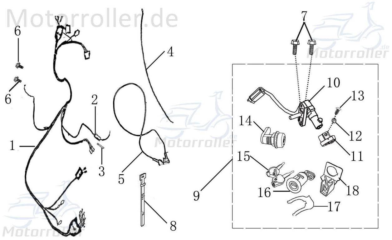 Anschlusskabel CDI von 5 auf 2 u 4 Polig 1E40QMB 50ccm 2Takt Motorroller.de Verbindungskabel Anschlußkabel Scooter AGM Fighter 50 One Fighter 50 Sport
