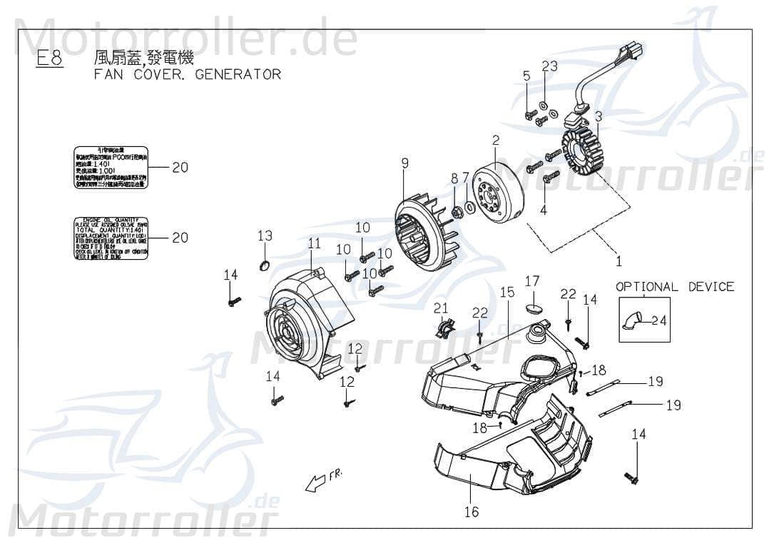 PGO Bugrider 200 Deckel Lüfterrad 200ccm 4Takt C70420000000 Motorroller.de Kappe Verkleidung Schutz Blende Abdeckung Haube Abdeckhaube Schutzhaube