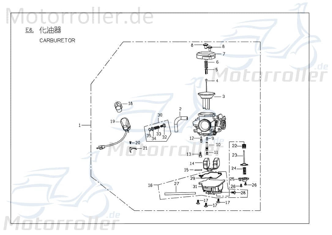 PGO Vergaser Größe 115 150ccm 4Takt G-Max 50 50ccm 2Takt Motorroller.de Schwimmer-Vergaser Carburetor Carburateur Benzin-Vergaser Vergaseranlage