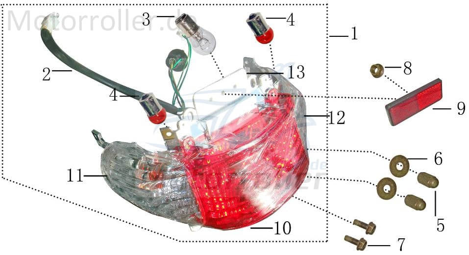 Blinkerglas hinten links klarglas AGM Roller 50ccm 4Takt Motorroller.de Blinkerabdeckung Blinkerkappe Blinker-Abdeckung 139QMB Scooter Ersatzteil