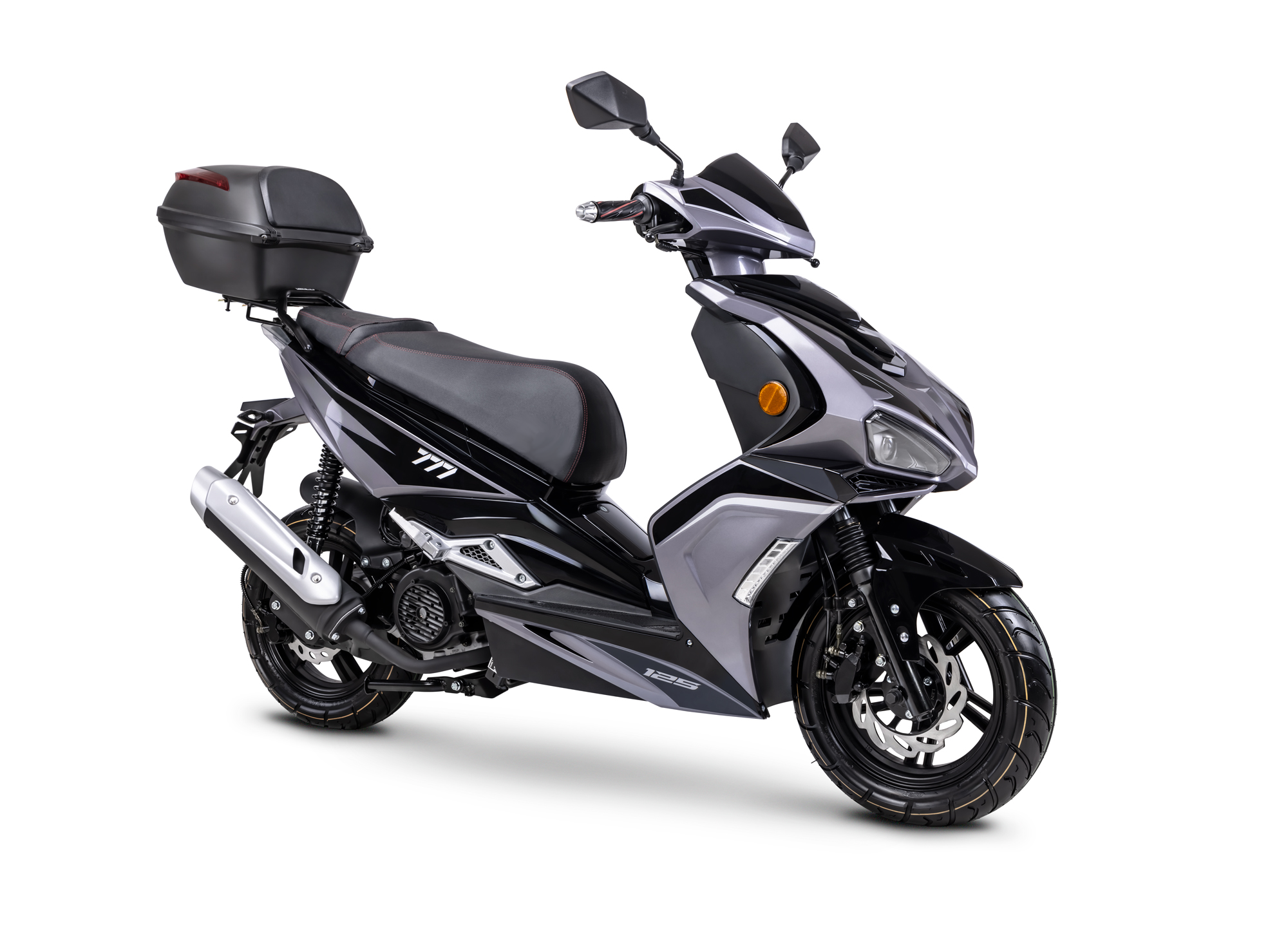 Motorroller Fighter 125 R 777 Sport schwarz-grau 85 km/h Euro 5+ mit Topcase Scooter Mokick Roller