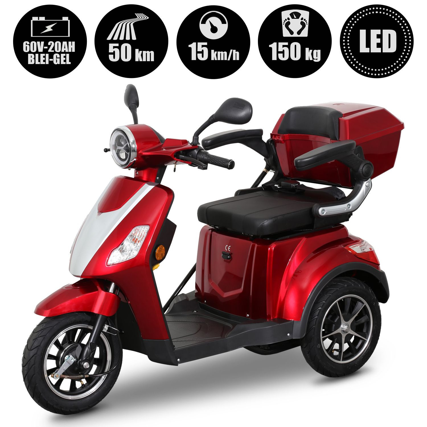 Dreiradroller Scoody E3 Trike 15 1000W 15 km/h Blei-Gel-Akku Elektroroller E-Roller E-Dreirad E-Trike keine Helmpflicht